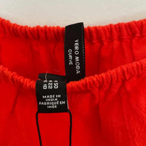 NWT VERO MODA 100% Cotton Red Off Shoulder Women's Dress Size US 18=XL-XXL - Picture 4 of 8
